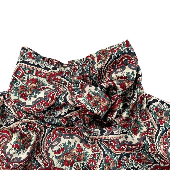 Vtg Jessica Lynn Blouse 8 Silky Polyester Red Green Floral Twisted Turtleneck - Picture 9 of 16